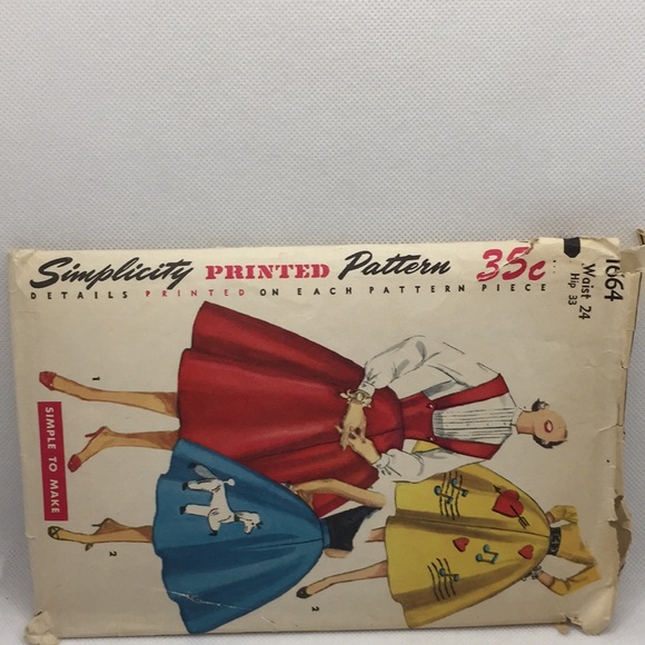 1950’s Simplicity 1664 Ladies Vintage Poodle Skirt Pattern 24 inch Waist - Picture 4 of 14